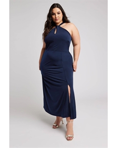 Платье макси с воротником-халтер и закрученным воротником London, синий Yours