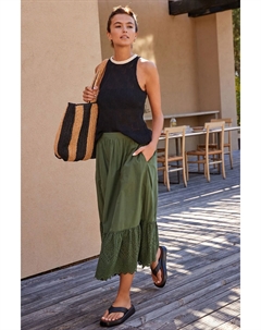 Юбка миди с вышивкой и подолом, зеленый Next