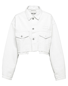 Укороченная куртка с вышитым логотипом, белый Miu miu