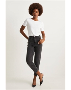 Джинсы mom с высокой талией, лайкра, серый C&a