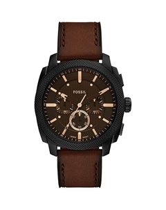 Часы Machine Chronograph из коричневой кожи, 44 мм, коричневый Fossil