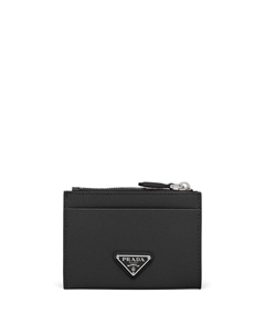 Картхолдер из сафьяновой кожи с логотипом, черный Prada