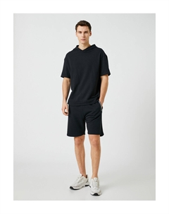 Шорты с кружевной талией и карманом на молнии, тонкий крой, черный Koton