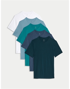 5 пар футболок с круглым вырезом из чистого хлопка, бледно-голубой микс Marks & spencer