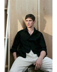 Льняная рубашка облегающего кроя, черный H&m