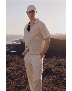 Рубашка из льняной ткани с короткими рукавами, прямого кроя., бежевый H&m