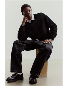 Ажурный вязаный свитер свободного кроя, черный H&m