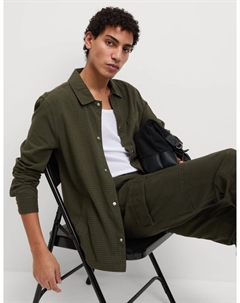 Полосатая верхняя рубашка из хлопка с высоким содержанием хлопка, хаки Marks & spencer