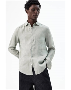 Льняная рубашка облегающего кроя, зеленый H&m