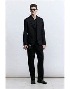 Костюмные брюки из льняной ткани, прямого кроя, черный H&m