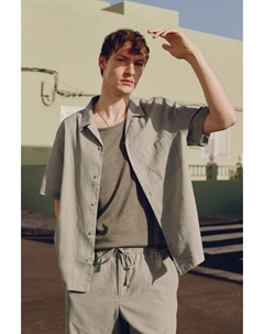 Рубашка из льняной ткани с короткими рукавами, прямого кроя., зеленый H&m