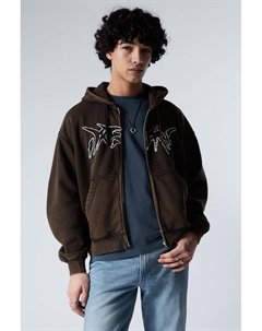 Толстовка свободного покроя с застежкой-молнией и вышивкой, коричневый Weekday