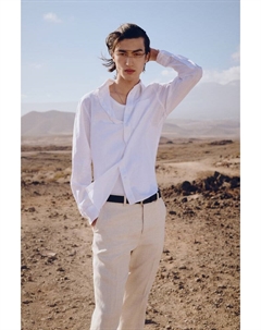 Рубашка из льняной ткани, классического кроя, белый H&m