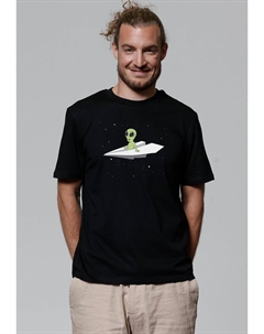 Футболка с принтом ALIEN ON A PAPER PLANE, черный Watapparel