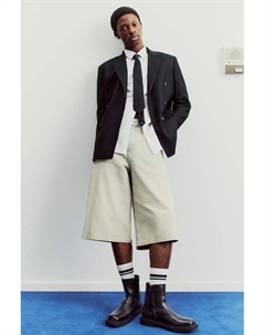 Двубортный пиджак из льняной смеси, черный H&m