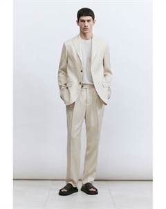 Костюмные брюки из льняной ткани, прямого кроя, бежевый H&m