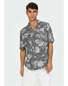 Рубашка KURZÄRMLIGES MIT BLUMENMUSTER UND KRAGEN, темно-серый Only & sons