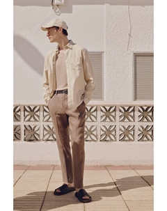 Рубашка из льняной ткани, классического кроя, бежевый H&m