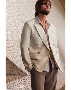 Двубортный пиджак свободного покроя., бежевый H&m