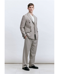 Двубортный пиджак из льняной смеси, бежевый H&m