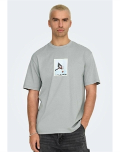 Футболка с принтом, серый Only & sons