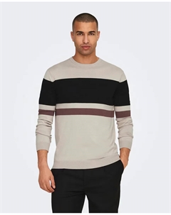 Мужской свитер в полоску с круглым вырезом, серый Only & sons