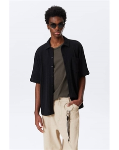 Трикотажная рубашка с короткими рукавами и планкой на пуговицах, черный Weekday
