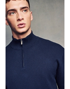 Джемпер прямого кроя из 100% хлопка премиум класса с застежкой молнией на воротнике, синий Next