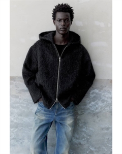 Пушистая куртка-худи из смесовой шерсти, черный H&m