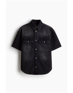 Джинсовая рубашка свободного кроя с короткими рукавами, черный H&m