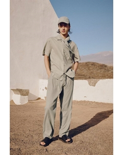 Брюки из льняной ткани классического кроя, зеленый H&m