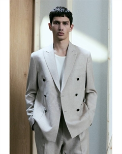 Двубортный пиджак из смесовой шерсти, классического кроя., бежевый H&m