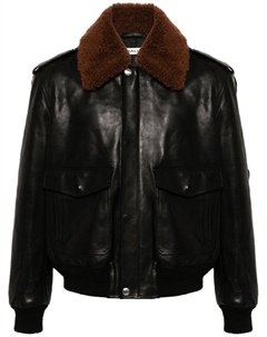 Кожаная куртка-бомбер с воротником из овчины, черный Bally