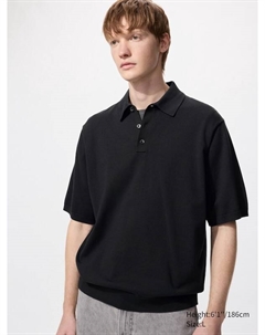 Стирающийся трикотажный джемпер-поло (короткий рукав), черный Uniqlo