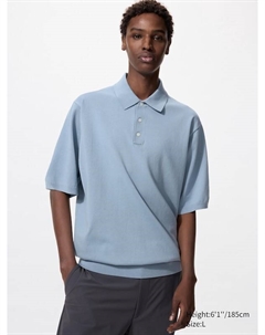Стирающийся трикотажный джемпер-поло (короткий рукав), синий Uniqlo