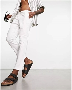 Белые зауженные брюки из смесового льна Only & sons