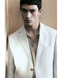 Пиджак из льняной ткани, стандартного кроя, бежевый H&m