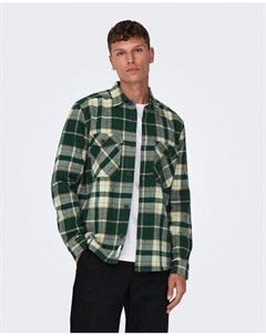 Мужская клетчатая рубашка с длинными рукавами, зеленый Only & sons