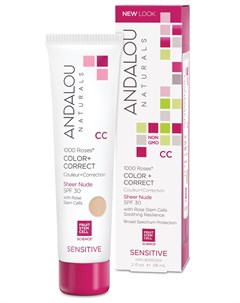 CC крем матирующий SPF 30 светло розовый 1000 роз Sheer Nude 58 мл Andalou naturals