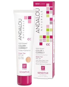 CC крем матирующий SPF 30 желто кремовый 1000 роз Sheer Tan 58 мл Andalou naturals