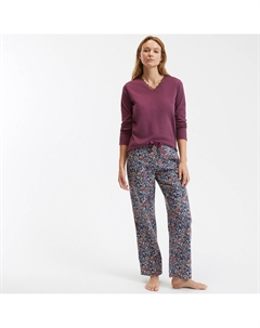 Пижама с однотонным верхом низ с принтом из фланели разноцветный Laredoute