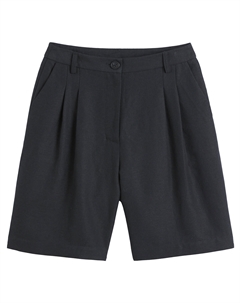 Шорты-бермуды с вытачками изо льна и хлопка черный Laredoute