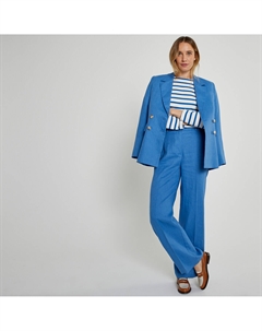 Фирменный льняной пиджак прямого кроя синий Laredoute