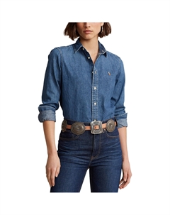 Рубашка из джинсовой ткани с длинными рукавами синий Laredoute