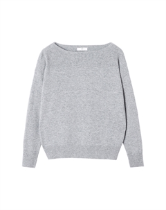 Пуловер с вырезом-лодочкой из кашемира тонкий трикотаж серый Laredoute