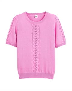 Пуловер с круглым вырезом и короткими рукавами розовый Laredoute