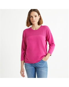 Пуловер с круглым вырезом и вставкой из трикотажа пуантель розовый Laredoute