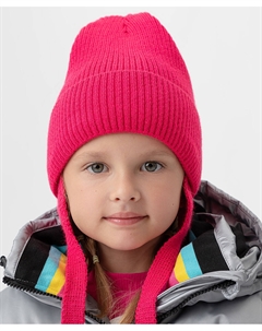 Шапка вязаная на флисовой подкладке с завязками розовая Button blue