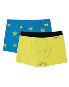 Трусы-шорты для мальчика комплект из 2 шт. желто-салатовые однотонные и голубые со звездами Button blue