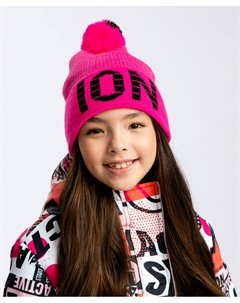 Шапка вязаная с трикотажной подкладкой и помпоном для девочки розовая Button blue